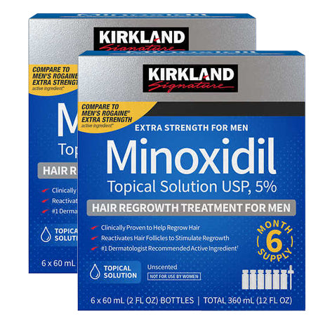 Kirkland Signature Hair Regrowth Treatment Extra Strength for Men, 5% Minoxidil Topical Solution, 2 fl. oz, 12-pack