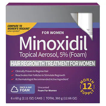 Kirkland Signature Hair Regrowth Treatment 5% Minoxidil Foam for Women, 2.11 fl. oz, 6-pack - 12 Month Supply